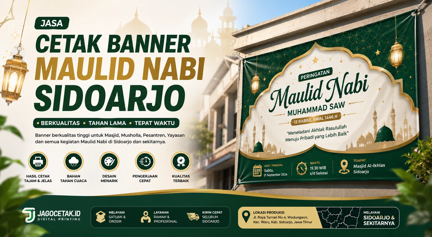 Cetak Banner Maulid Nabi Sidoarjo Berkualitas untuk Acara Masjid, Musholla, Pesantren, dan Yayasan