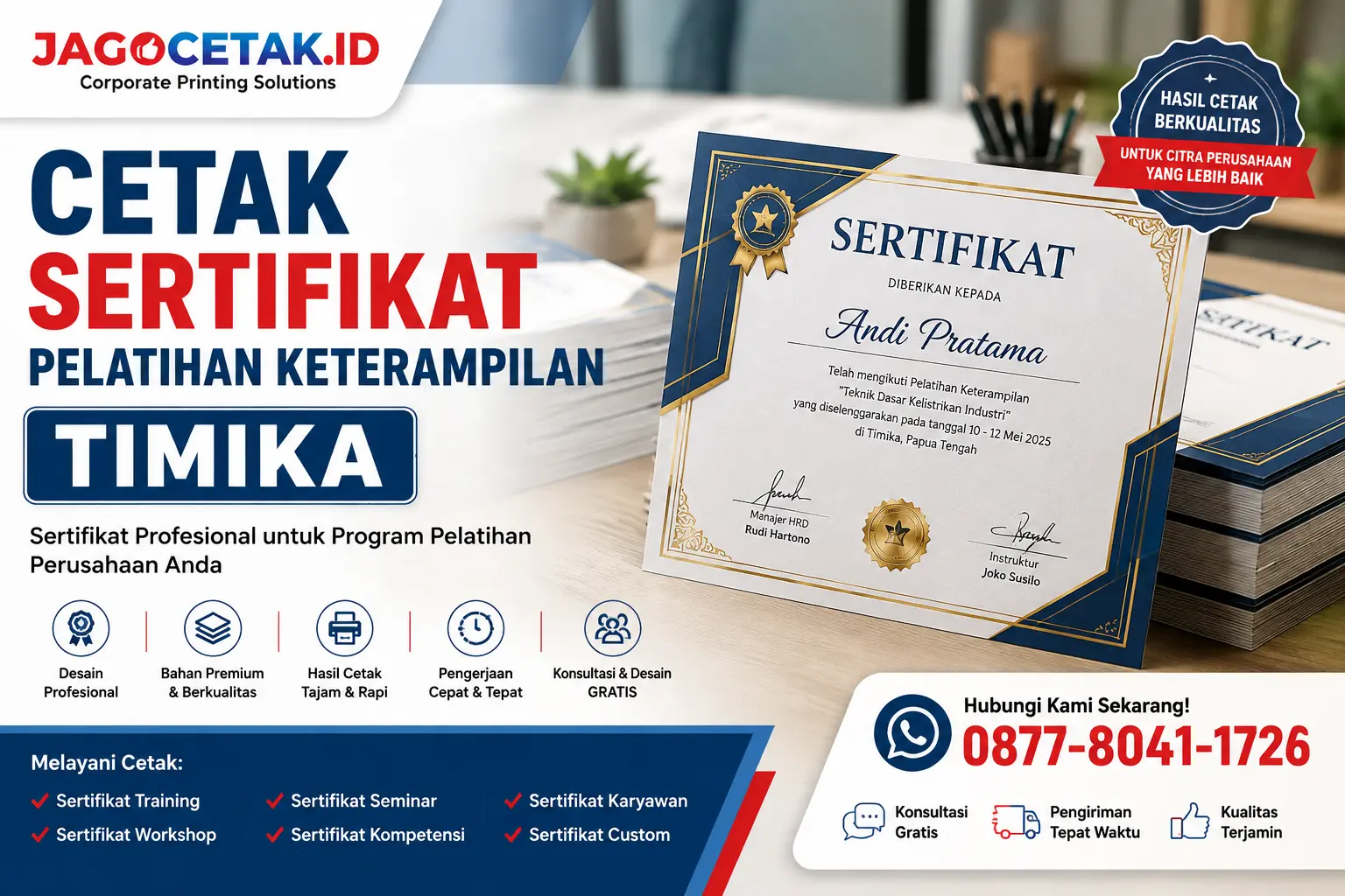 Cetak Sertifikat Pelatihan Keterampilan Timika untuk Kebutuhan HRD