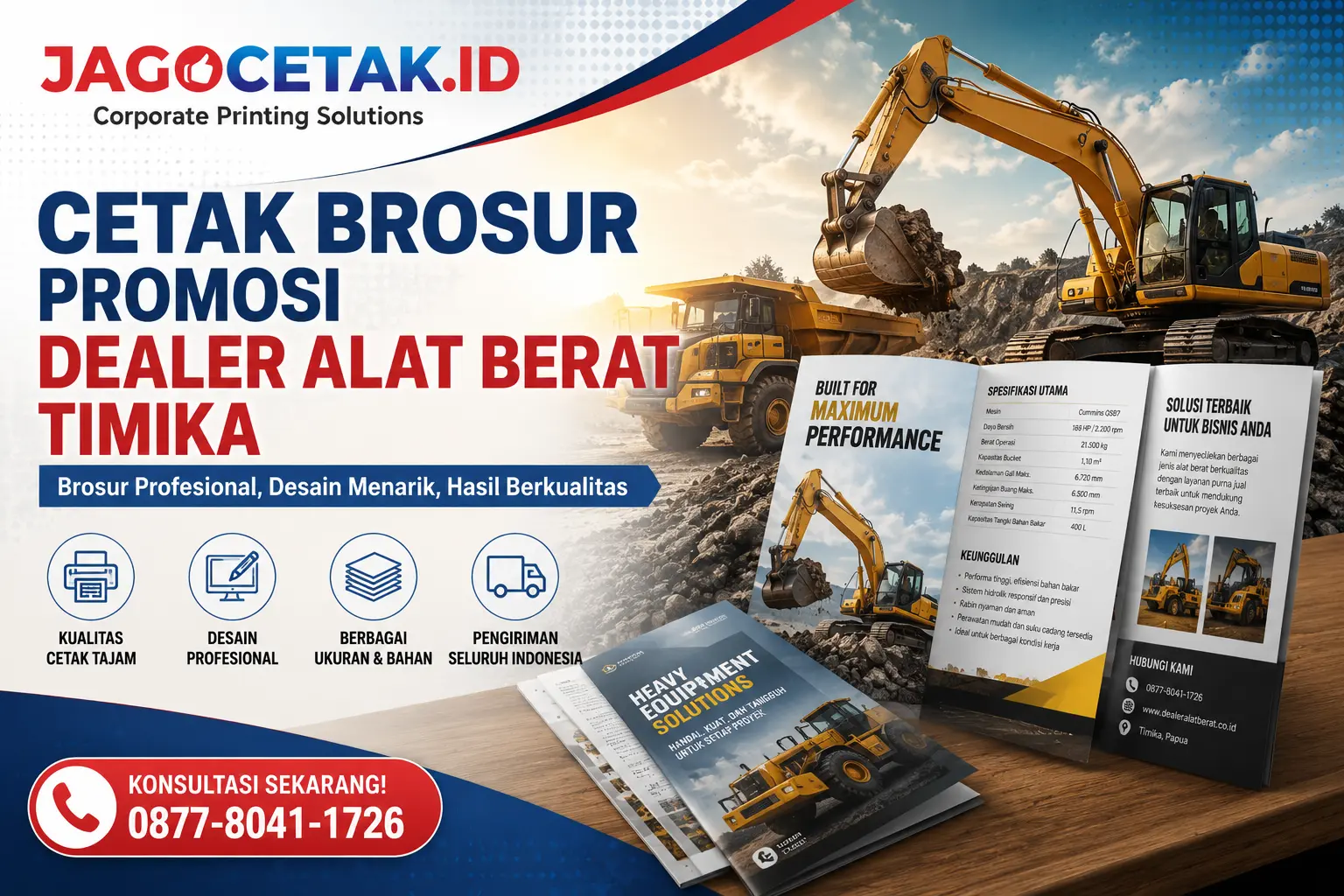 Cetak Brosur Promosi Dealer Alat Berat Timika untuk Sales dan Marketing